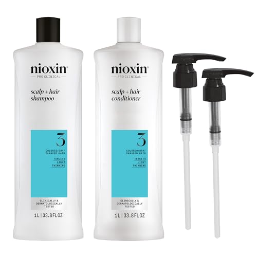 Nioxin Shampoo & Conditioner Prepack For Natural, Colored, & Damaged Hair with Light to Progressed Thinning Strengthen & Boost Hair Density with Niacinamide & Biotin Pumps Included