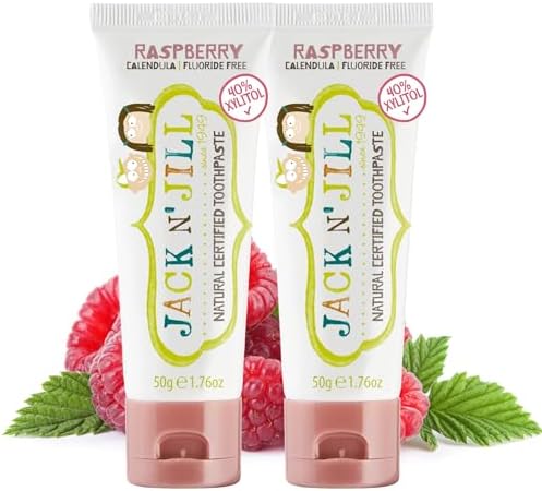 Jack N' Jill Natural Toddler Toothpaste for Baby, Kids and Infants 6 Months & Up, Fluoride Free Training Toothpaste for Toddlers 1-3 (1.76 Fl Oz (Pack of 2), Raspberry)