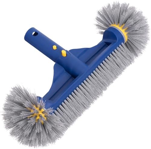POOLAZA Premium Pool Brush with Round Ends - 12.5'' Head for Pool Walls, Tiles & Spa, High-Efficiency Scrub Brush