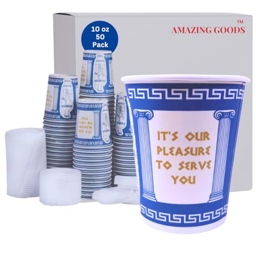 AMAZING GOODS [50 Pack 10 oz NEW YORK Paper Coffee Cups, Disposable Paper Coffee Cup with Lids, Hot/Cold Beverage