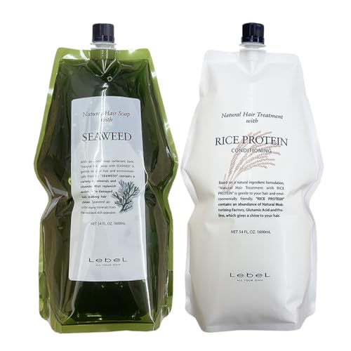 LEBEL Natural Hair Soap, Seaweed Shampoo, 63.0 fl oz (1,600 ml) + Rice Protein Treatment, 5.3 fl oz (1,600 ml), Refill Set