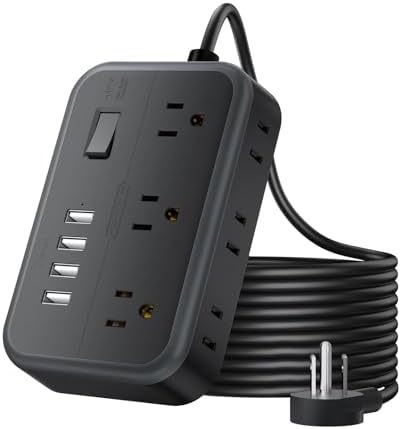 Flat Plug Extension Cord 25 Ft, NTONPOWER 6 Widely Spaced Outlet(2 Side) Power Strip with 4 USB Port, Overload Protection, Wall Mount Charging Station for Home Office, Dorm Room and Nightstand, Black…