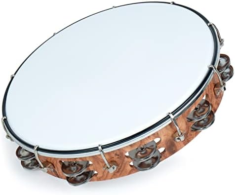 MUSCELL Tambourine for Adults,Hand Held Plastic Tambourines Drum Double Row Metal Jingles Musical Instrument-12"
