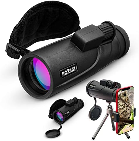 Roxant Falcon Monocular Telescope for Smartphone - 10x42 High Definition BAK4 Prism Focusing Scope - Monoculars for Adults - Includes Monocular, Phone Adapter, Mini Tripod, Case & Lens Cap