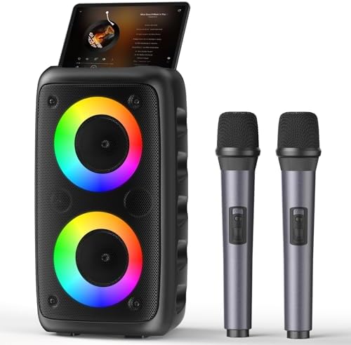 Karaoke Machine, Portable Bluetooth Speaker with 2 Wireless Karaoke Microphones, Karaoke Machine for Adults Kids with Upgraded Subwoofer, PA System, Support TWS/TF/USB/AUX for Home Party Outdoor