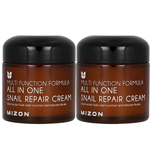 MIZON All in One Snail Repair Cream Snail Mucin with 12 Natural Extracts Korean Recovery Cream for Fine Line & Blemish Care (2.53 Fl Oz Pack of 2)
