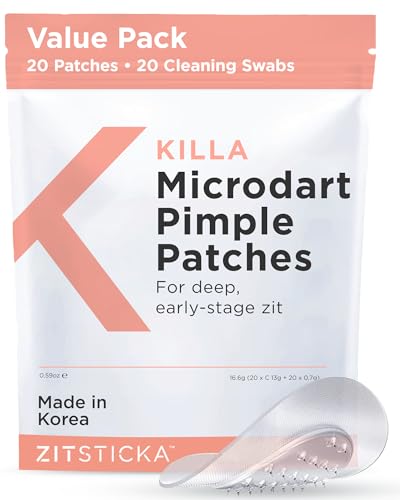 ZitSticka Killa Acne Patches for Face - World's Most Potent Pimple Patch with Fast-Acting Microdarts - Starts Working within 2 Hours for Deep, Early-Stage Zits - 20 Count