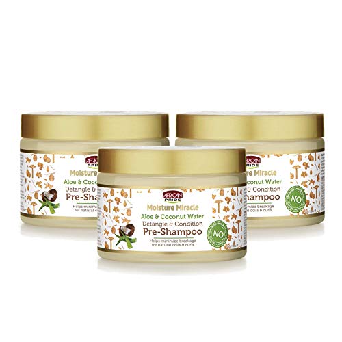 African Pride Moisture Miracle Aloe & Coconut Water Pre-Shampoo - Helps Minimize Breakage for Natural Coils & Curls, Detangles & Conditions, 12 oz (3 Pack)