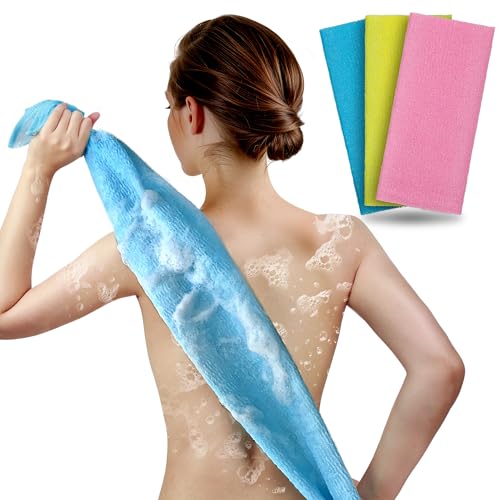 ARCH&M Exfoliating Washcloth Body Scrubber Back Scrubber for Shower Japanese Beauty Washcloth Bath Wash Cloth Korean Exfoliation Luffah Towel Net Sponge Loofah Body Scrub 3 Pack