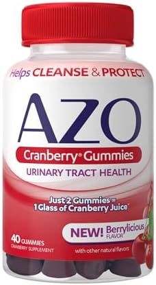 AZO Cranberry Urinary Tract Health Gummies Dietary Supplement 2 Gummies = Glass Cranberry Juice Helps Cleanse Protect Natural Berrylicious Flavor Gummies, Non-GMO, 40 Count