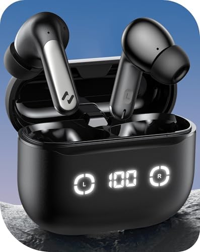 havit NC01T Active Noise Cancelling Witeless Earbuds, 4 Mics ENC AI Call Earbuds Wireless Bluetooth Noise Cancelling 40H Playtime 7 Preset EQs via App LED Display