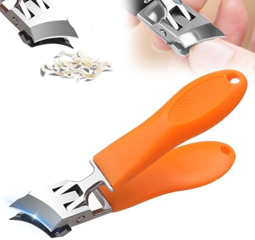 Wide Jaw Opening Anti-Splash Slanted Nail Clipper, Fingernail and Toenail Clippers Clippers for Ingrown Nails, Curved Toenail Clippers for Thick Nails, Household Slanted Nail Clippers (Orange)