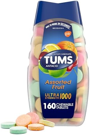 TUMS Ultra Strength Antacid Tablets for Chewable Heartburn Relief and Acid Indigestion Relief, Assorted Fruit - 160 Count