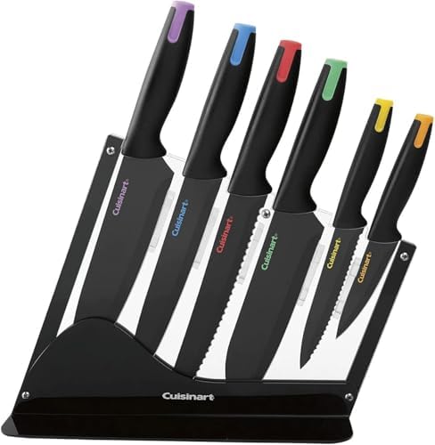 Cuisinart C55-7PCE Ceramic Coated Cutlery Set with Color End Caps & Acrylic Stand, 7 pc