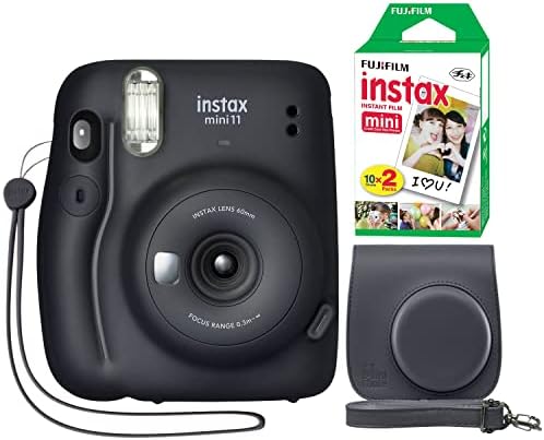 Fujifilm Instax Mini 11 Instant Camera Charcoal Gray + Minimate Custom Case + Fuji Instax Film 20 Sheets Twin Pack