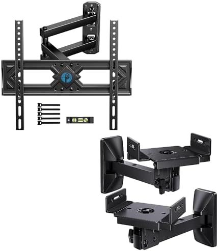 Pipishell Full Motion TV Wall Mount for 26-60 Inch TVs up to VESA 400x400mm and 77lbs, PIMFK3, Speaker Wall Mounts up to 50 lbs, 1 Pair, PISM03