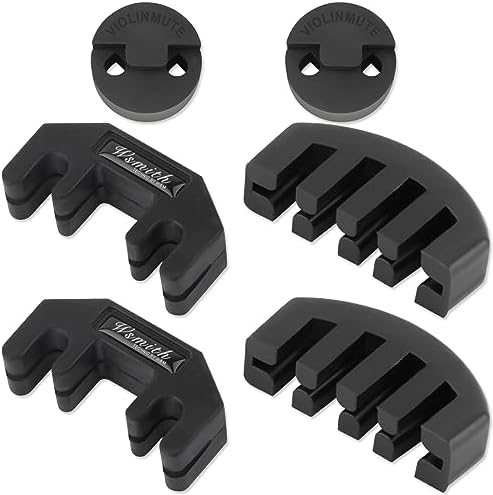 Violin Mute,6 Pcs Rubber Violin Practice Mute Set for Violin and Small Viola,Included 4 Pcs Claw Style & 2 Pcs Round Tourte Style, Ultra Practice Silencer(Black)