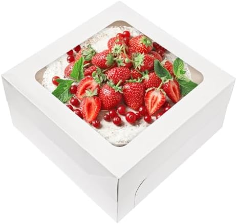 Moretoes 10pcs Cake Boxes, 12x12x6 Inches White Bakery Boxes with Window, Suitable for 10 Inch Cake Cajas Para Pasteles for Valentine's Day, Mother's Day, Cookies, Donuts, Cupcakes