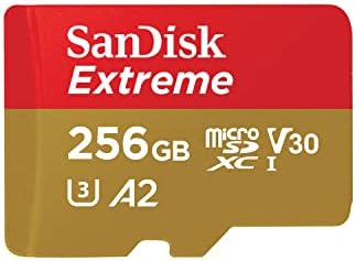 SanDisk 256GB Extreme microSDXC UHS-I Memory Card with Adapter - Up to 190MB/s, C10, U3, V30, 4K, 5K, A2, Micro SD Card - SDSQXAV-256G-GN6MA