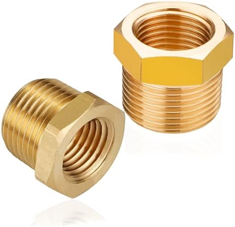 ZOUNI 2pcs Brass Reducer Hex Bushing, 3/4" NPT Male to 1/2" NPT Female Heavy Duty Brass Threaded Pipe Fitting Reducer Adapter (3/4"MNPT - 1/2"FNPT)