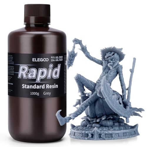 ELEGOO Standard Rapid Resin Grey 1kg, Fast Curing, High-Precision 3D Printing Resin, Suitable for High-Speed 3D Printers Such as ELEGOO Saturn 4 Ultra Saturn 3 Ultra Mars 4 Ultra