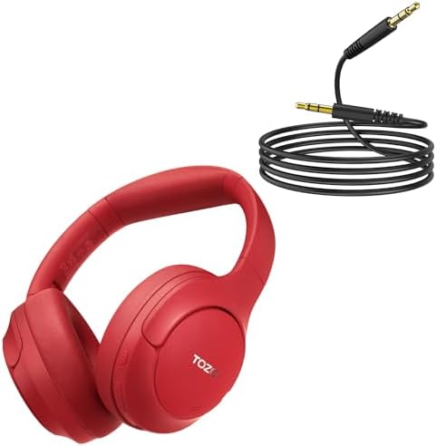 TOZO HT2 Hybrid Active Noise Cancelling Headphones Dark Red + 3.5mm Audio Cable Aux Cable Compatible for Headphone Tablets