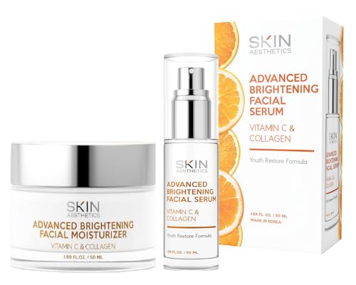 Vitamin C & Collagen Serum + Day Cream Set - Dark Spots & Brightening, Anti-Aging & Acne Scar Treatment - Dermatologist Tested Korean Skincare - Clean Beauty, Cruelty-Free - 1.69 oz