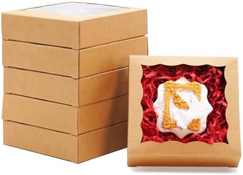 50pcs Individual Cookie Boxes 4 1/2" x 4 1/2" x 1 1/5" Inch Small Gift Boxes Single Treat Boxes Mini Dessert Boxes for Christmas Valentine's Mother's Day-Kraft Paper