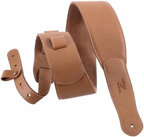Nefelibata 3-Inch Guitar Strap, Full Grain Leather with Foam Padding and Cable Organizer Loop for Kids, Men and Women for Acoustic, Bass and Electric Guitar(Tan)
