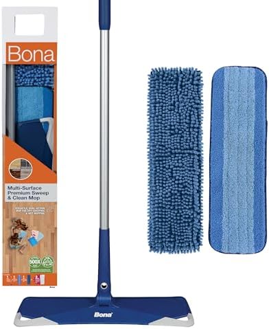 Bona Premium Microfiber Floor Mop for Dry and Wet Floor Cleaning - Includes Microfiber Cleaning Pad and Microfiber Dusting Pad - Dual Zone Cleaning Design for Faster Cleanup