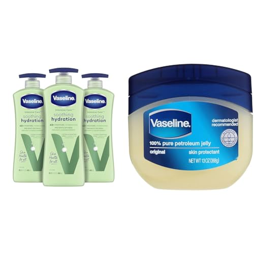 Vaseline Intensive Care Body Lotion for Dry Skin Soothing Hydration Lotion Made & Petroleum Jelly Original 3 Count Provides Dry Skin Relief And Protects Minor Cuts Dermatologist Recommended
