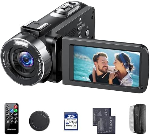 4K Video Camera Camcorder 42MP YouTube Vlogging Camera 18X Digital Zoom Webcam 3.0 Inch 270 Degree Rotation Screen Camcorders with 32G SD Card and 2 Batteries Recording While Charging