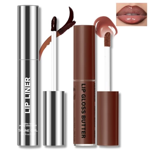 Peel Off Lip Liner Stain Tattoo, Long Lasting Waterproof Lip Stain Peel off, Tattoo Nude Lip Liner and Lip Gloss Combo, Non-Stick Cup Nourishing Lip Butter Gloss Set Lipstick Makeup