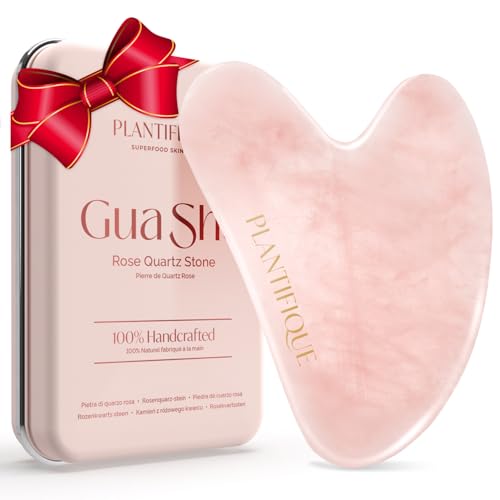 PLANTIFIQUE Gua Sha Rose Quartz Tool for Face Anti Aging Massage Tool - GuaSha - Jawline Shaper - Facial Skin Care Products - Massager for Your Skin Care Routine