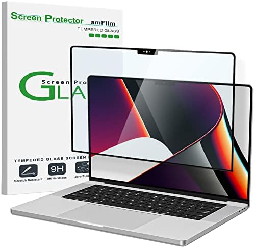 amFilm MacBook Pro 16.2 inch M4 Pro/M4 MAX/M3 Pro/M3 Max/M2 Pro/M2 Max/M1 Pro/M1 Max Chip Tempered Glass Screen Protector 2021-2024 Release, [9H Hardness][ Anti-Scratch][ Anti-fingerprint],1 Pack