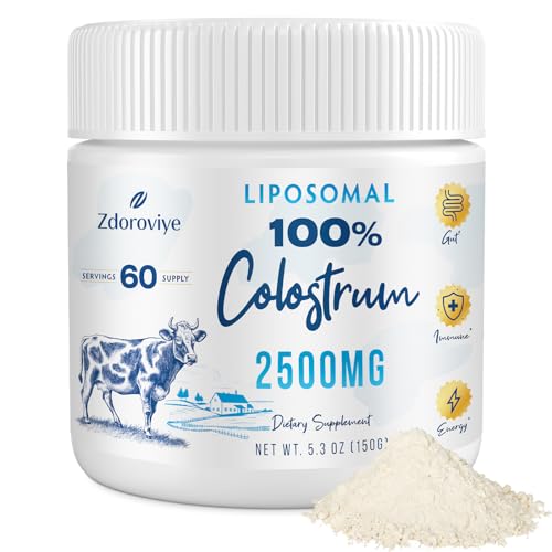 Liposomal Bovine Colostrum Powder Supplement 2500 mg - from Grass-Fed Cows, High Absorption Than Regular Bovine Colostrum for Immune, Gut, Hair, Skin (60 Servings)