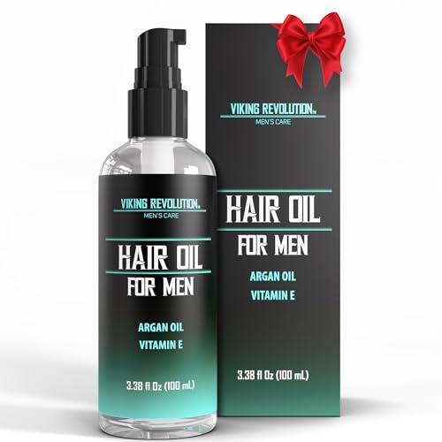 Viking Revolution Hydrating Hair Oil for Men - Mens Hair Oil Men with Vitamin E Dry Hair Oils with Argan Oil - Sunflower Seed Oil Hair Serum Repair, Hidrate Hair Treatment Oils (3.38 fl Oz)