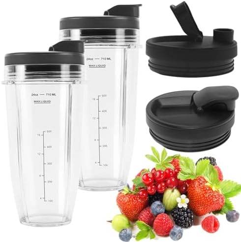 Replacement 24oz Ninja Blender Cups for Ninja BN401 BN751 BN801 BN800 SS401 SS101 BL450 BL456 BL480 BL482 BL642 BL682, 24oz Ninja Blender Cups with Sip & Seal Lid Ninja Blender Replacement Parts