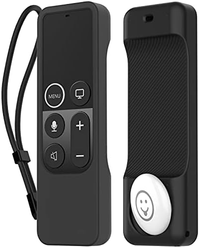 AhaStyle Protective Case for Apple TV Remote with AirTag Holder, Anti Slip Silicone Cover Compatible with 2017 Apple TV 4K [1st Generation] and 2016 Apple TV HD (Black)