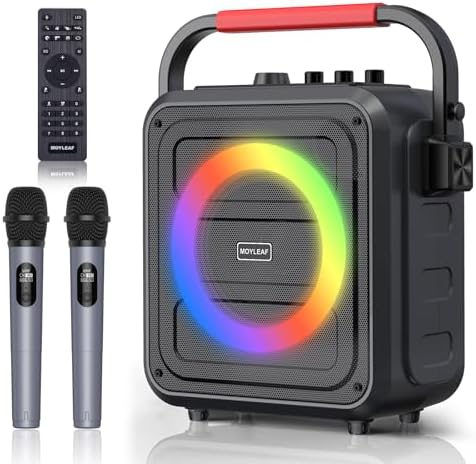 Karaoke Machine for Adults & Kids,Bluetooth Karaoke Speaker with Two Wireless Karaoke Microphones,PA System Speaker Supports TF Card/USB,AUX in,REC,Bass & Treble for Party/Meeting/Adults/Kids