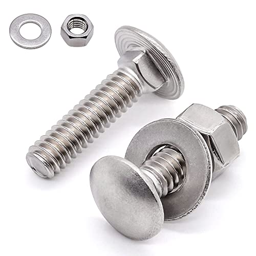 Glvaner (6 Sets) 1/2-13 x 1-3/4" Stainless Steel Carriage Bolts Screws Round Head Square Neck and Hex Nuts & Flat Washers 304 Stainless Steel 18-8 Full Thread Coverage