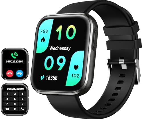 ANCwear Fitness Tracker Smartwatch for Women, Bluetooth Calling, iOS Compatible, IP67 Waterproof, Heart Rate Monitor, Activity/Sleep Tracker (Black)