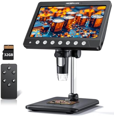 Digital Microscope for Adults Kids 4k - 7'' HD IPS Coin Microscope for Error Coins with Screen | 1200X Soldering Microscope with 8 LED Lights | 32GB SD Card USB Microscope for Windows/MacOS