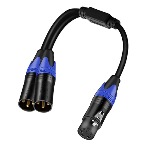 XLR Splitter Cable, 1 XLR Female to 2 XLR Male Patch Y Cable, Balanced Microphone Splitter Cord Audio Adaptor (11.8 Inches)