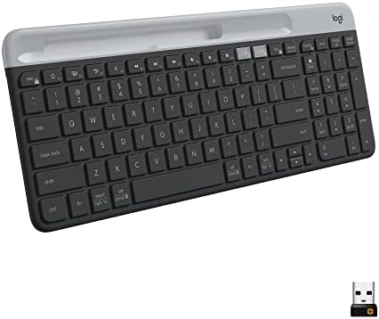 Logitech K585 Multi-Device Slim Wireless Keyboard, Built-in Cradle for Device; for Laptop, Tablet, Desktop, Smartphone, Win/Mac- Graphite (Renewed)