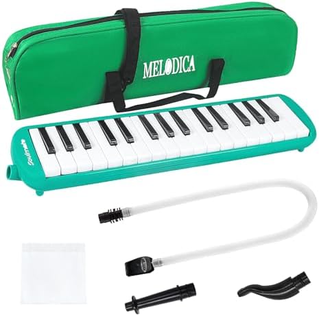 Soulmate Melodica Instrument 32 Keys Double Mouthpiece Air Piano Keyboard Musical Instrument Gift with Carrying Bag for Kids Beginners, Professional Musicians, Green