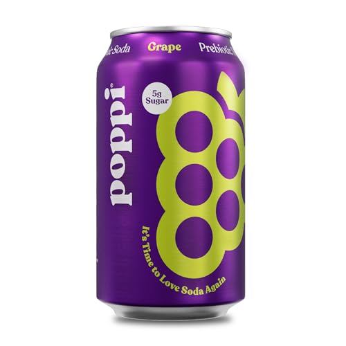 POPPI Sparkling Prebiotic Soda, Beverages w/Apple Cider Vinegar, Seltzer Water & Fruit Juice, Grape, 12oz (12 Pack) (Packaging may vary)