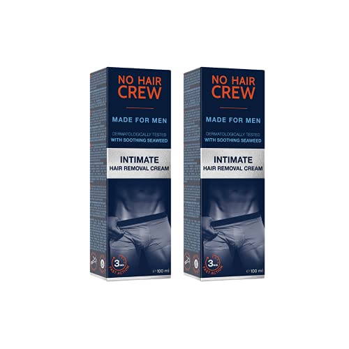 No Hair Crew Intimate/Private At Home Hair Removal Cream for Men - Painless, Flawless, Soothing Depilatory for Manscaping Unwanted Coarse Male Body Hair, 100ml (2 Pack)