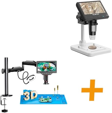 Elikliv 3D 3K Digital Microscope with Dual Lens, EM3K-3D 7" HDMI Flex Arm Micro Soldering Microscope for Adults+EDM4