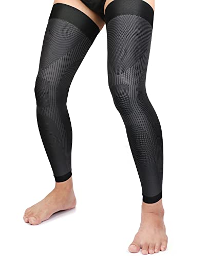KEKING® Full Leg Compression Sleeves, Unisex, Thigh High Compression Stocking 20-30mmHg Graduated Support for Thigh Calf Knee, Running, Basketball, Reduce Varicose Veins and Swelling, 1 Pair, Black XL